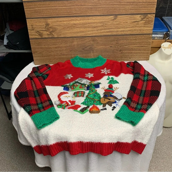 Merry & Bright Christmas sweater size 1X lots of sparkle and bells - Picture 3 of 5